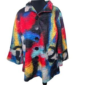 Ali Miles Quilted Jacket Women M Colorful Button Up AOP Abstract Artsy